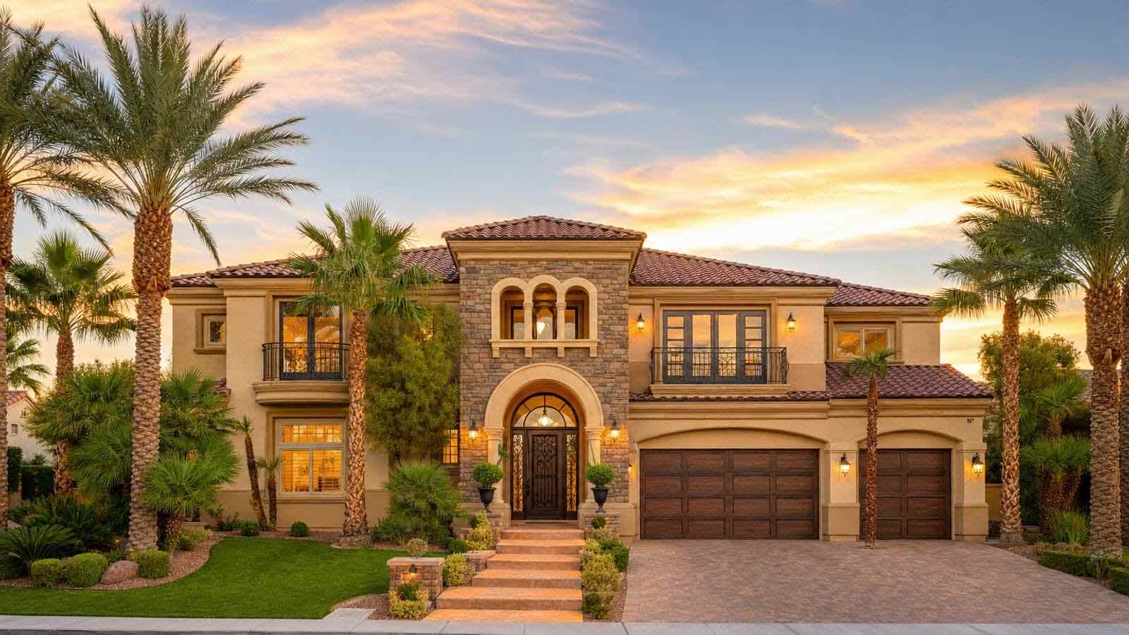 Condominium and townhome community in Paradise, Las Vegas with desert landscaping and mountain views
