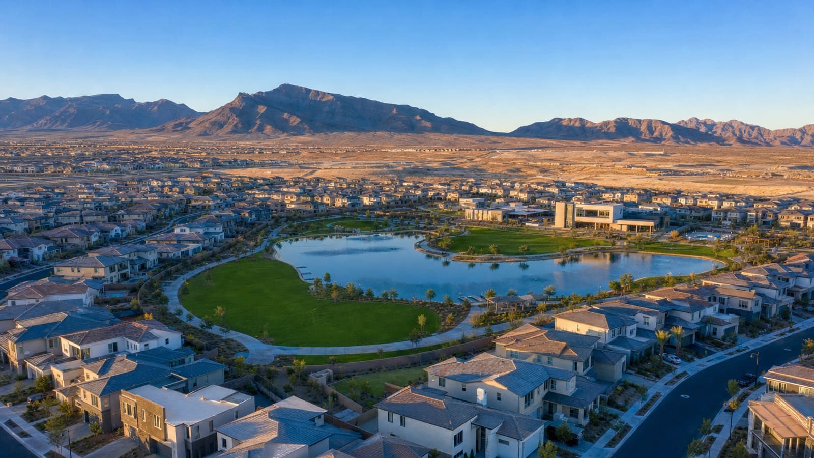 New-construction homes in the Cadence master-planned community in Henderson Nevada with desert landscaping