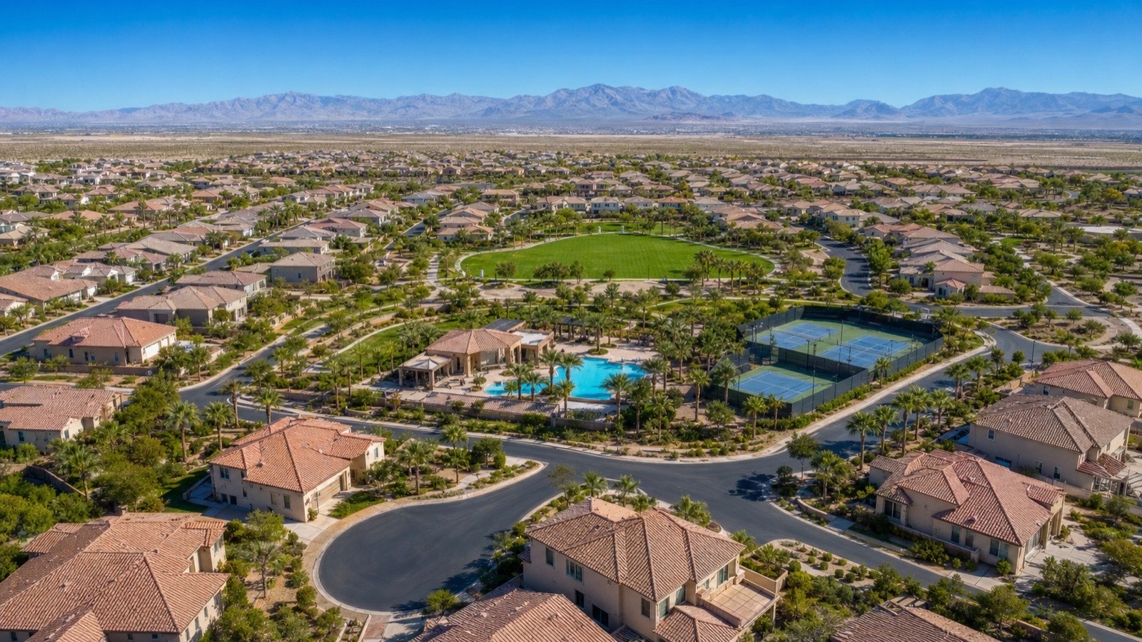 Providence northwest Las Vegas residential streetscape with desert landscaping and mountain backdrop
